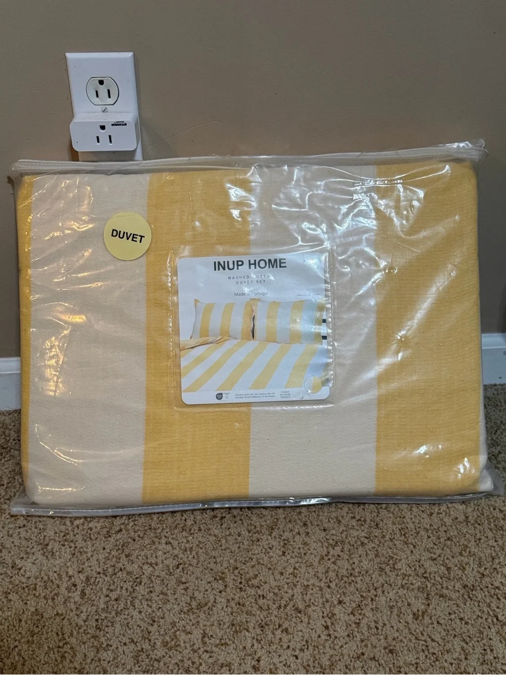 Inup Home Yellow and White Striped Washed Cotton Duvet Set